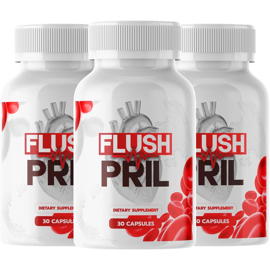 FlushPril heart and circulation support capsules, three bottles